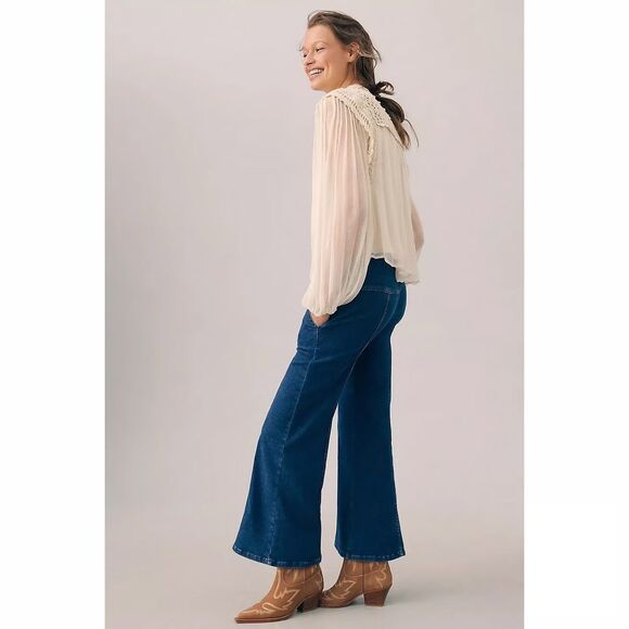 Anthropologie Pilcro Seamed Mid-Rise Crop Flare Jeans Wide Leg Cowgirl Rodeo - Picture 2 of 12